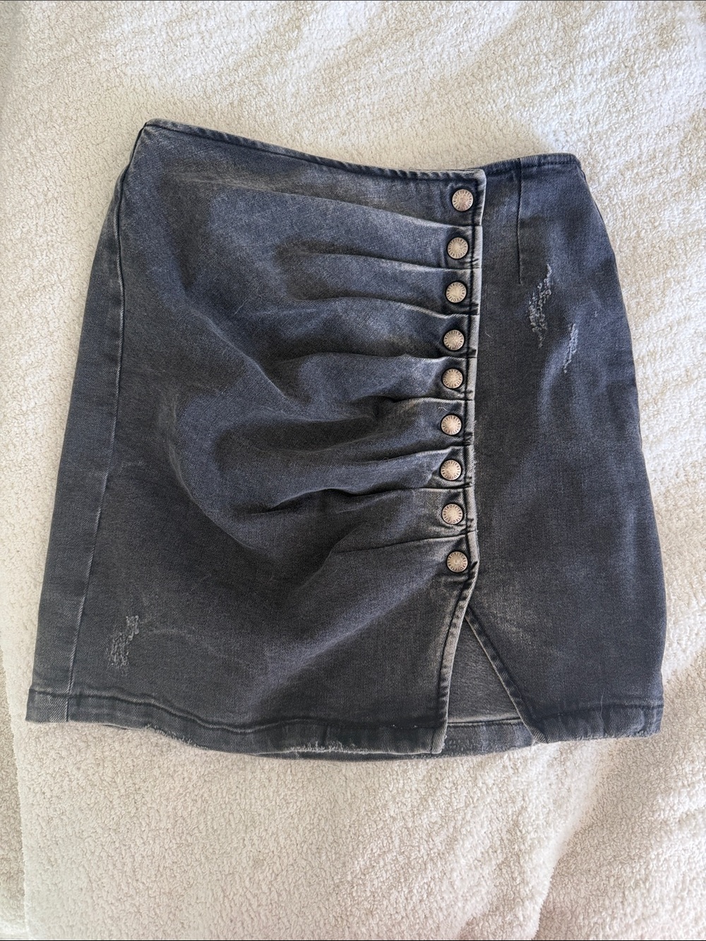 Retrofete Washed Black Button-Front Denim Mini Skirt
